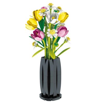 Tulpen in schwarzer Vase mit Stickern 33802